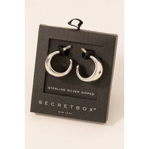 Secret Box Sterling Silver Dipped Small Wide Hoop Earrings NEW